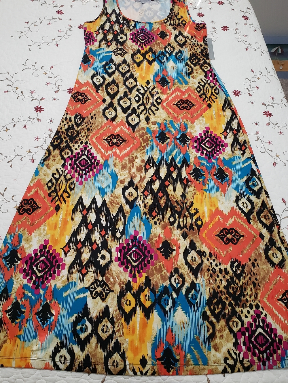 NY Collection Multicolor Ethnic Print Tank Dress - Picture 3 of 8